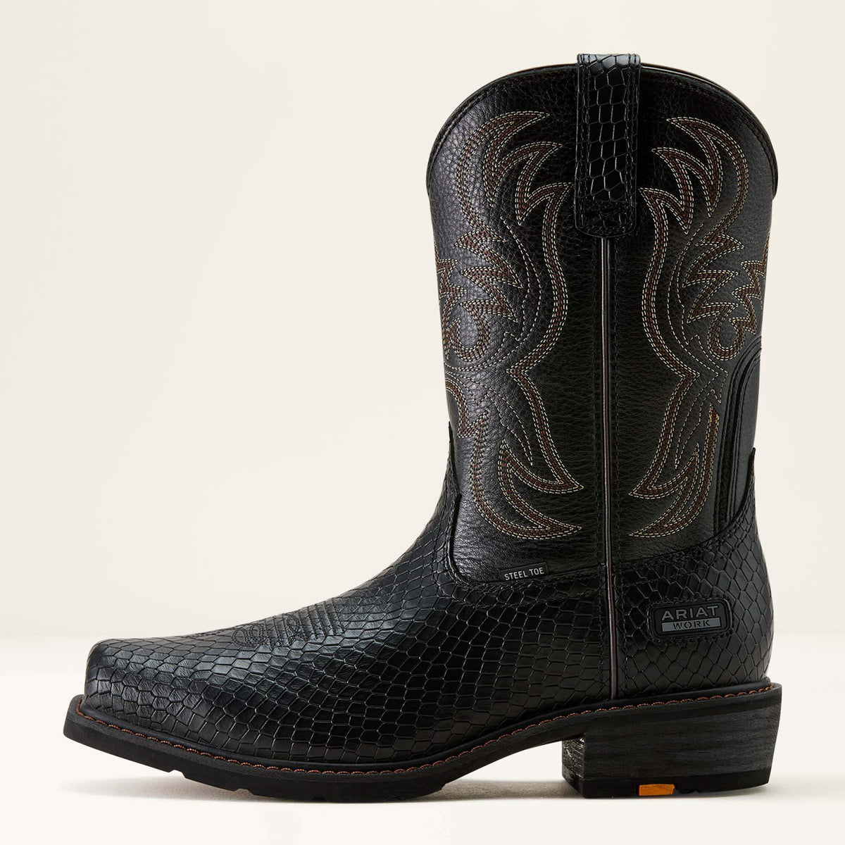 Ariat Ironside Square Toe Steel Toe Work Boot in Black Dragon Print, side view