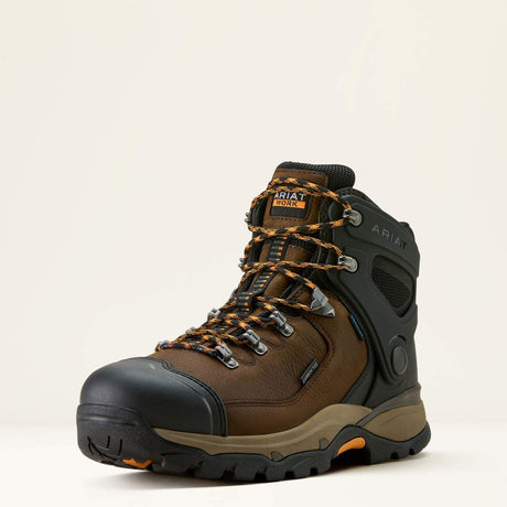 Ariat Endeavor 6" Waterproof Carbon Toe Work Boot in Rich Brown, three-quarter front view