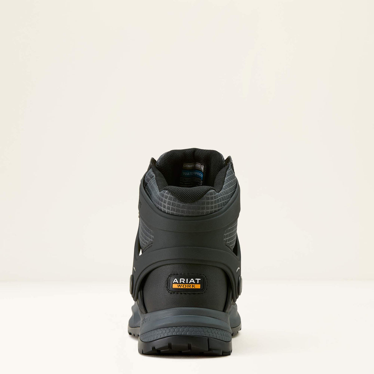 Ariat Outpace Shift 6" Waterproof Composite Toe Work Boot in Black, heel view