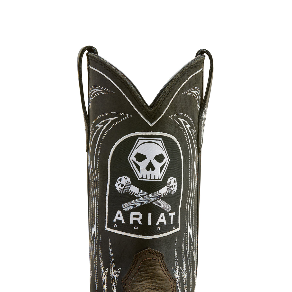 Ariat WorkHog XT Bolt Skull Waterproof Wide Square Toe Carbon Toe Work Boot in Iron Coffee, detail01 view