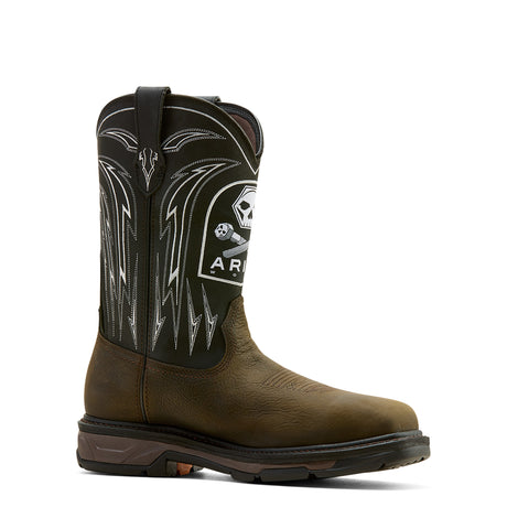 Ariat WorkHog XT Bolt Skull Waterproof Wide Square Toe Carbon Toe Work Boot in Iron Coffee, medial view