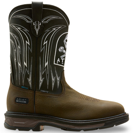 Ariat WorkHog XT Bolt Skull Waterproof Wide Square Toe Carbon Toe Work Boot in Iron Coffee, side view