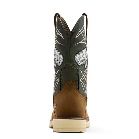 Ariat Activator Live Free Wide Square Toe  Work Boot in Distressed Brown, heel view