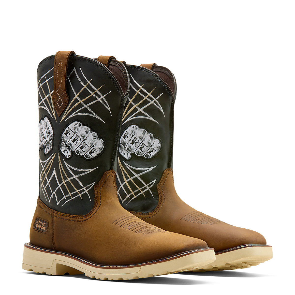 Ariat Activator Live Free Wide Square Toe  Work Boot in Distressed Brown, pair view