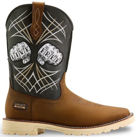 Ariat Activator Live Free Wide Square Toe  Work Boot in Distressed Brown, side view