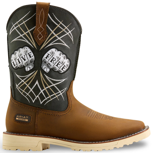 Ariat Activator Live Free Wide Square Toe  Work Boot in Distressed Brown, side view