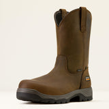 Ariat Turbo Duratread Pull On Static Dissipative Composite Toe Work Boot in Dark Brown, three-quarter front view