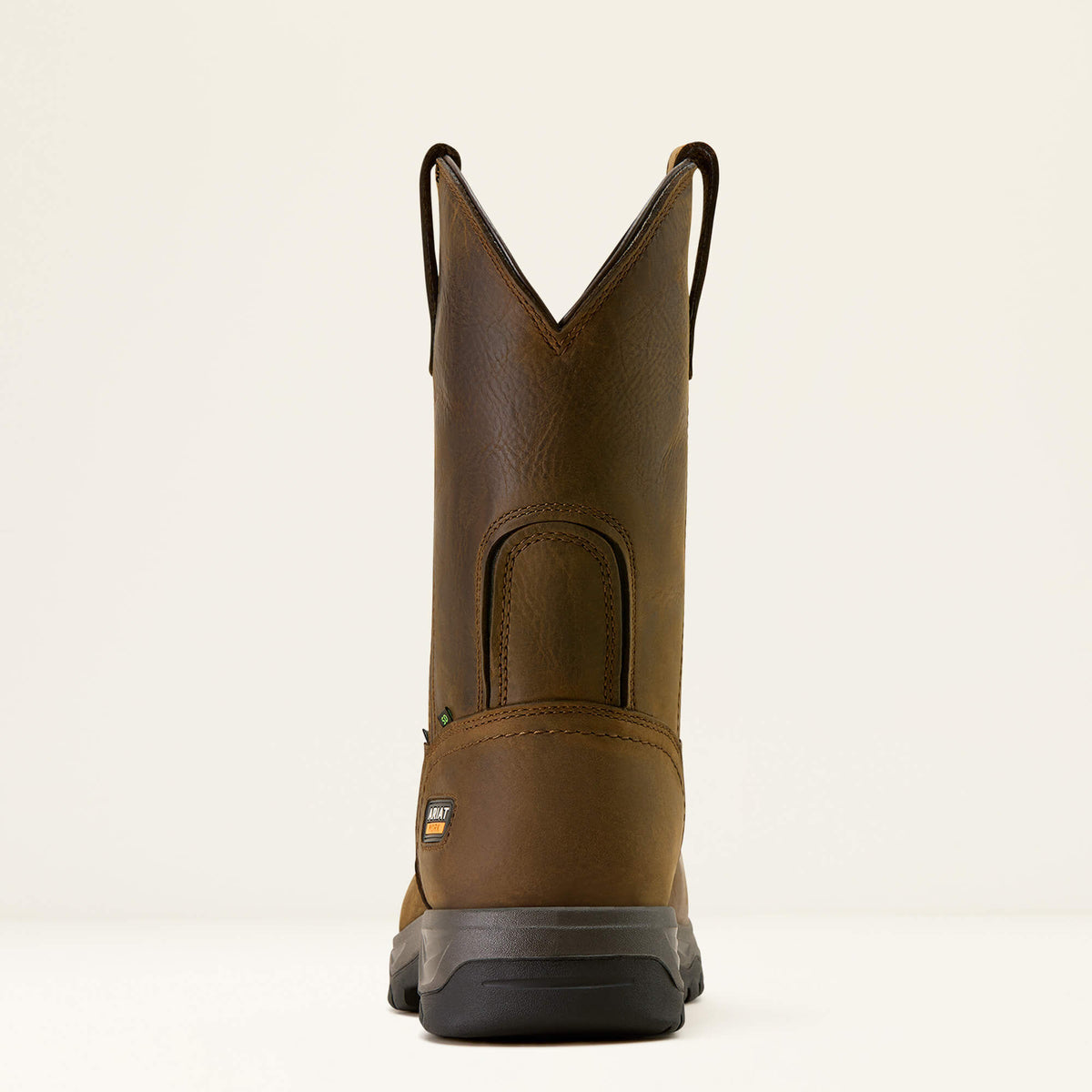 Ariat Turbo Duratread Pull On Static Dissipative Composite Toe Work Boot in Dark Brown, heel view