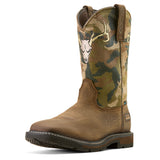 Ariat Groundbreaker Antler Waterproof Wide Square Toe  Work Boot in Bruin Brown, three-quarter front view