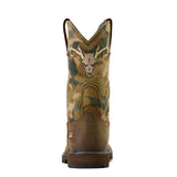 Ariat Groundbreaker Antler Waterproof Wide Square Toe  Work Boot in Bruin Brown, heel view