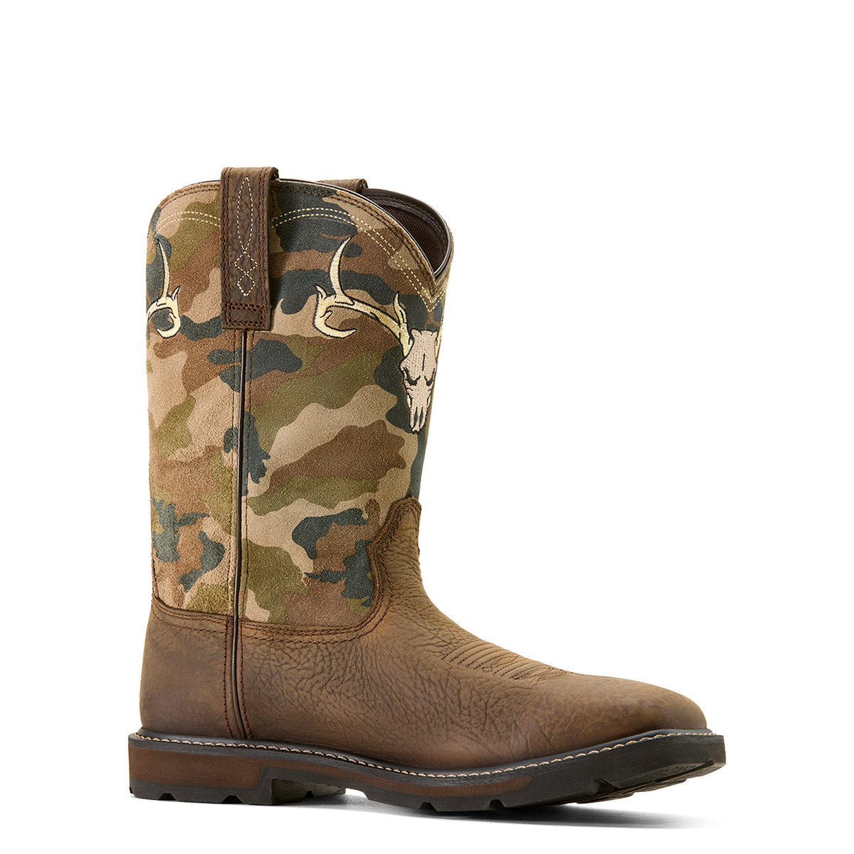 Ariat Groundbreaker Antler Waterproof Wide Square Toe  Work Boot in Bruin Brown, medial view