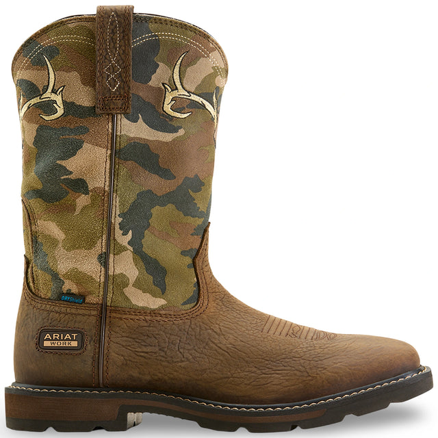 Ariat Groundbreaker Antler Waterproof Wide Square Toe  Work Boot in Bruin Brown, side view