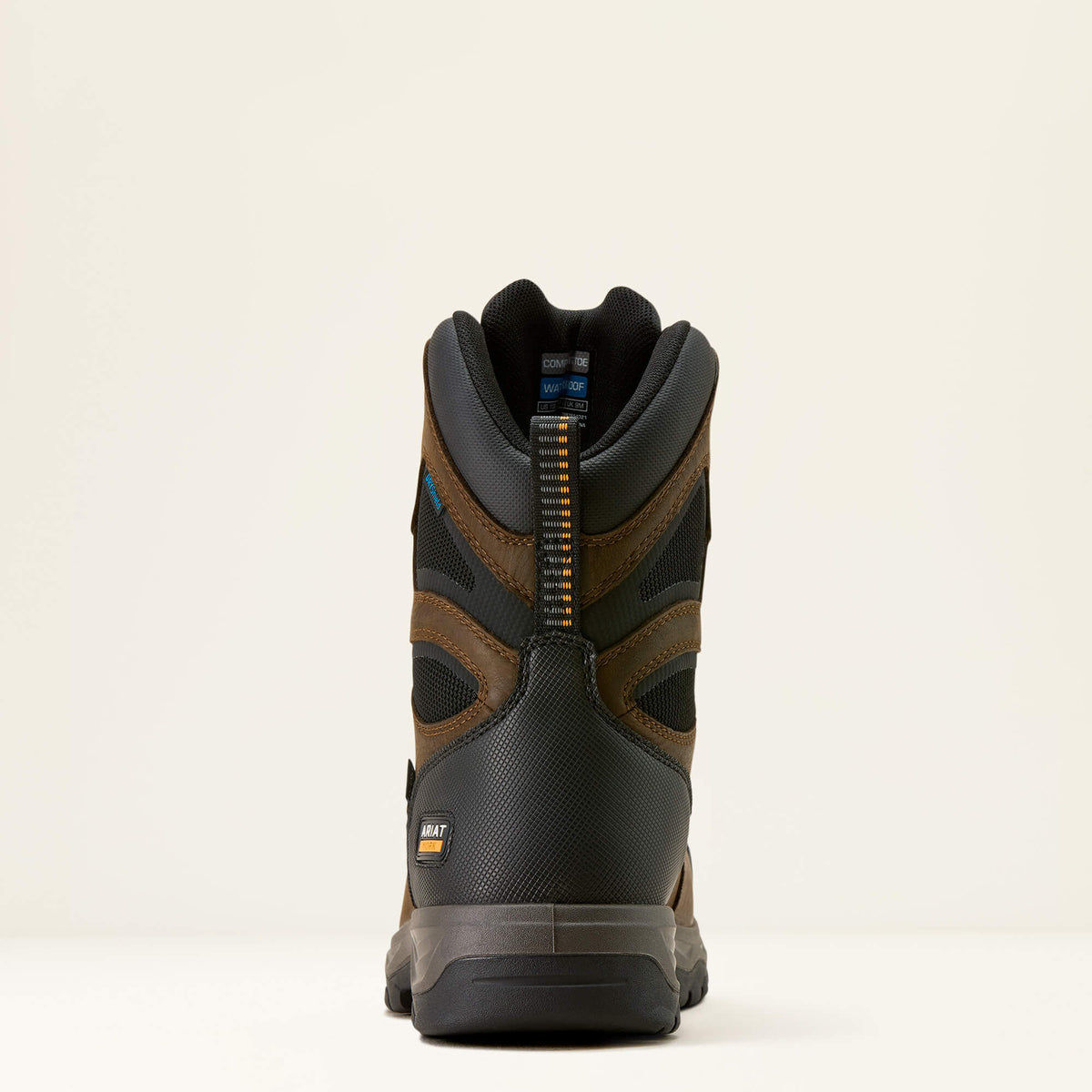 Ariat Turbo DuraTread 8" Waterproof Carbon Toe Work Boot in Rich Brown, heel view