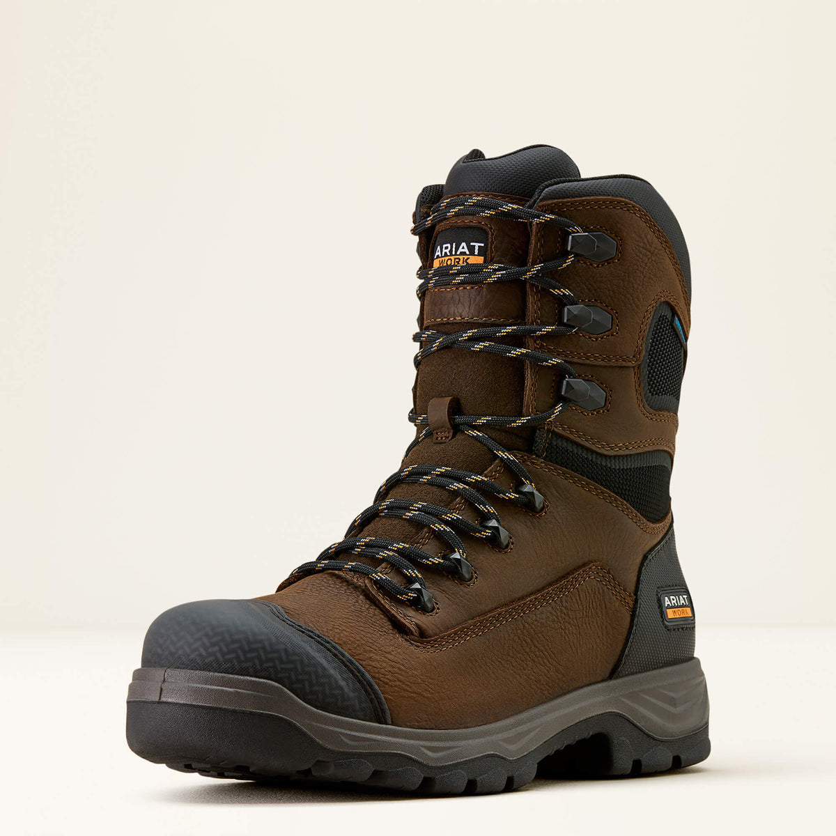 Ariat Turbo Duratread 8" Waterproof  Work Boot in Rich Brown, three-quarter front view