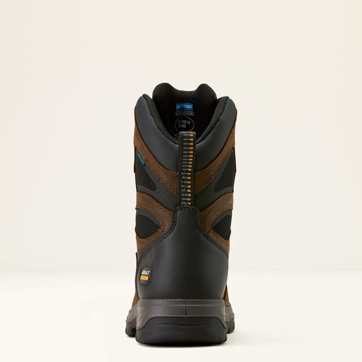 Ariat Turbo Duratread 8" Waterproof  Work Boot in Rich Brown, heel view
