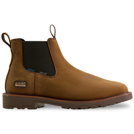 Ariat Activator Chelsea Waterproof Wide Square Toe Steel Toe Work Boot in Rye Brown, side view