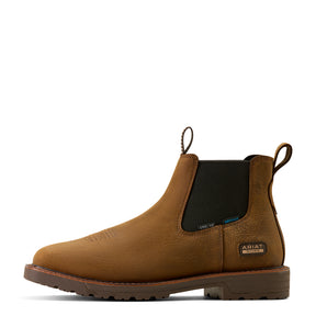 Ariat Activator Chelsea Waterproof Wide Square Toe Steel Toe Work Boot in Rye Brown, side view