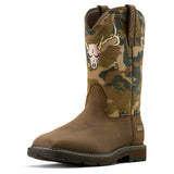 Ariat Groundbreaker Antler Waterproof Wide Square Toe Steel Toe Work Boot in Bruin Brown, three-quarter front view