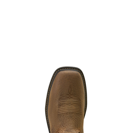 Ariat Groundbreaker Antler Waterproof Wide Square Toe Steel Toe Work Boot in Bruin Brown, toe view