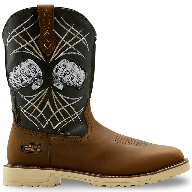 Ariat Activator Live Free Wide Square Toe Steel Toe Work Boot in Distressed Brown, side view