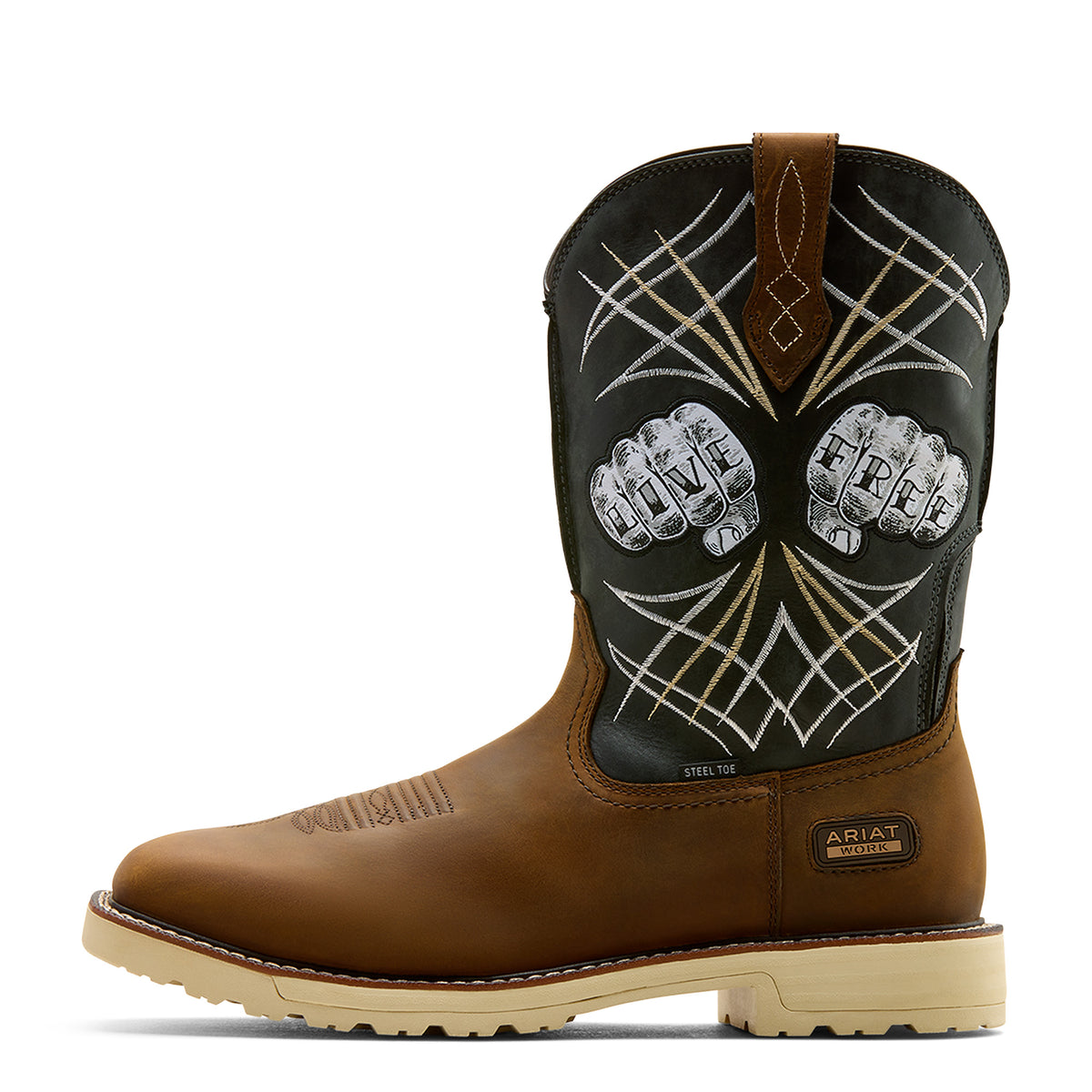 Ariat Activator Live Free Wide Square Toe Steel Toe Work Boot in Distressed Brown, side view