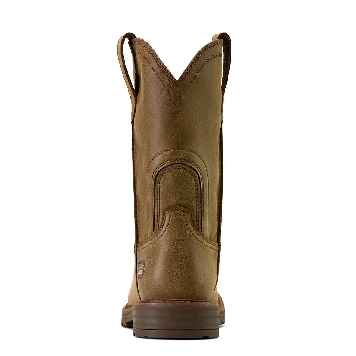 Ariat Activator Wide Square Toe Steel Toe Work Boot in Brown Bomber, heel view
