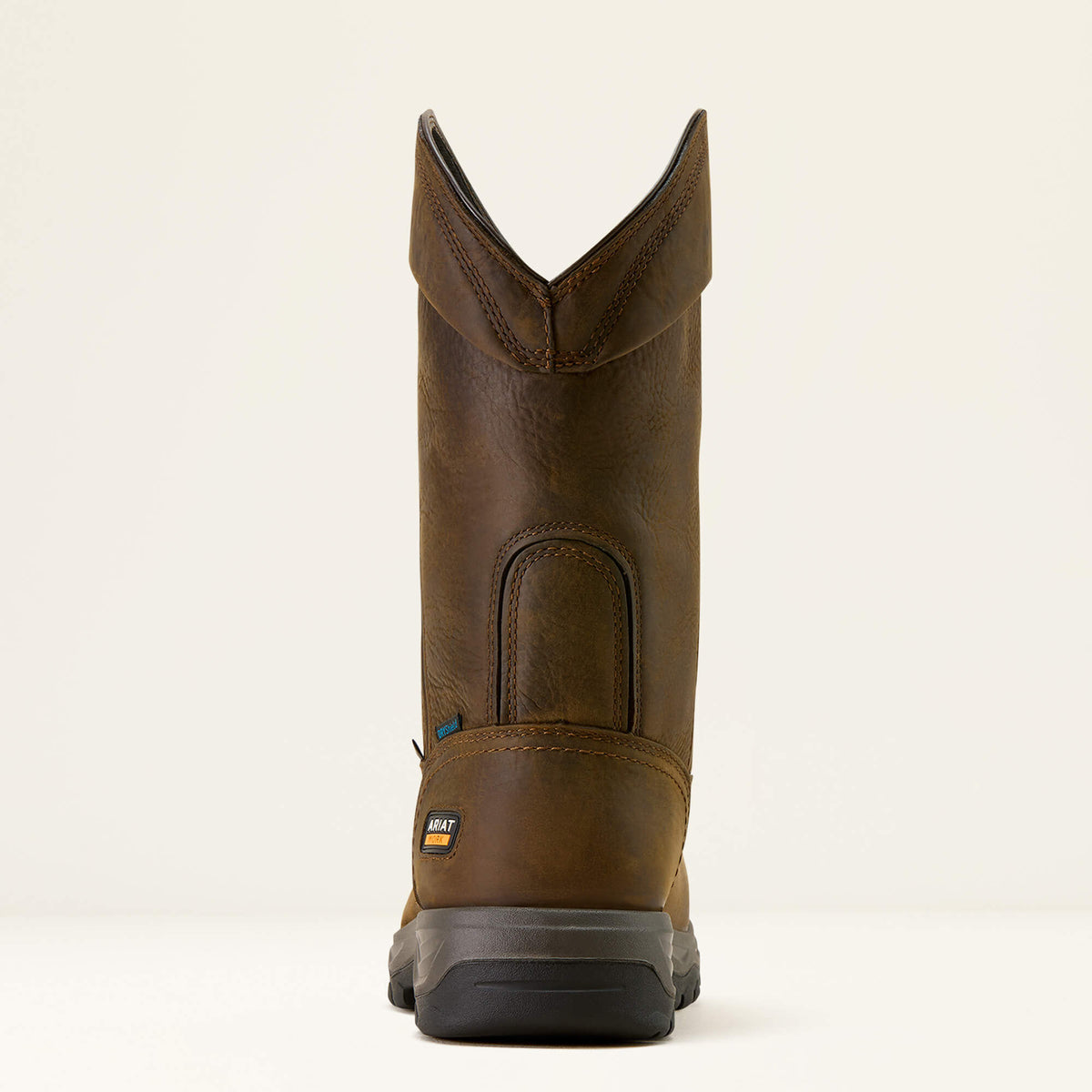 Ariat Turbo Duratread Pull On Waterproof Carbon Toe Work Boot in Dark Brown, heel view