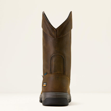 Ariat Turbo Duratread Pull On Waterproof Carbon Toe Work Boot in Dark Brown, heel view