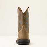 Ariat Sierra Shock Shield Wide Square Toe Steel Toe Work Boot in Brown Bomber, heel view