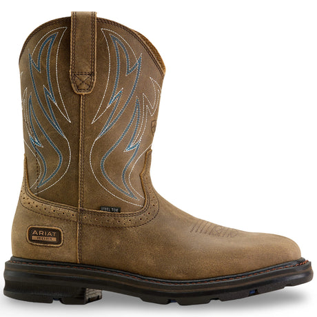 Ariat Sierra Shock Shield Wide Square Toe Steel Toe Work Boot in Brown Bomber, side view
