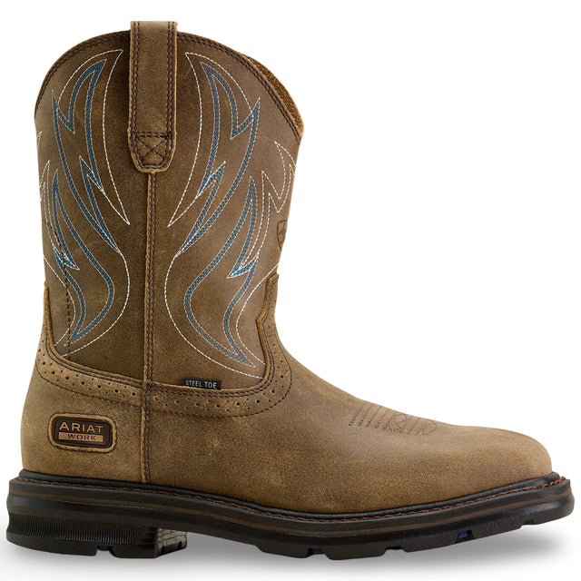 Ariat Sierra Shock Shield Wide Square Toe Steel Toe Work Boot in Brown Bomber, side view