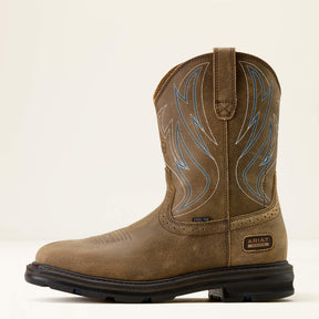 Ariat Sierra Shock Shield Wide Square Toe Steel Toe Work Boot in Brown Bomber, side view