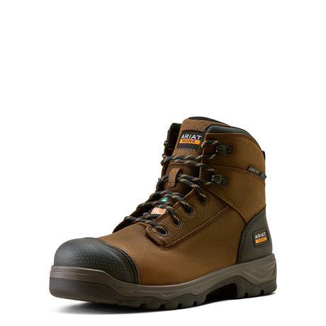 Ariat Turbo Duratread CSA 6" Waterproof Carbon Toe Work Boot in Rich Brown, three-quarter front view