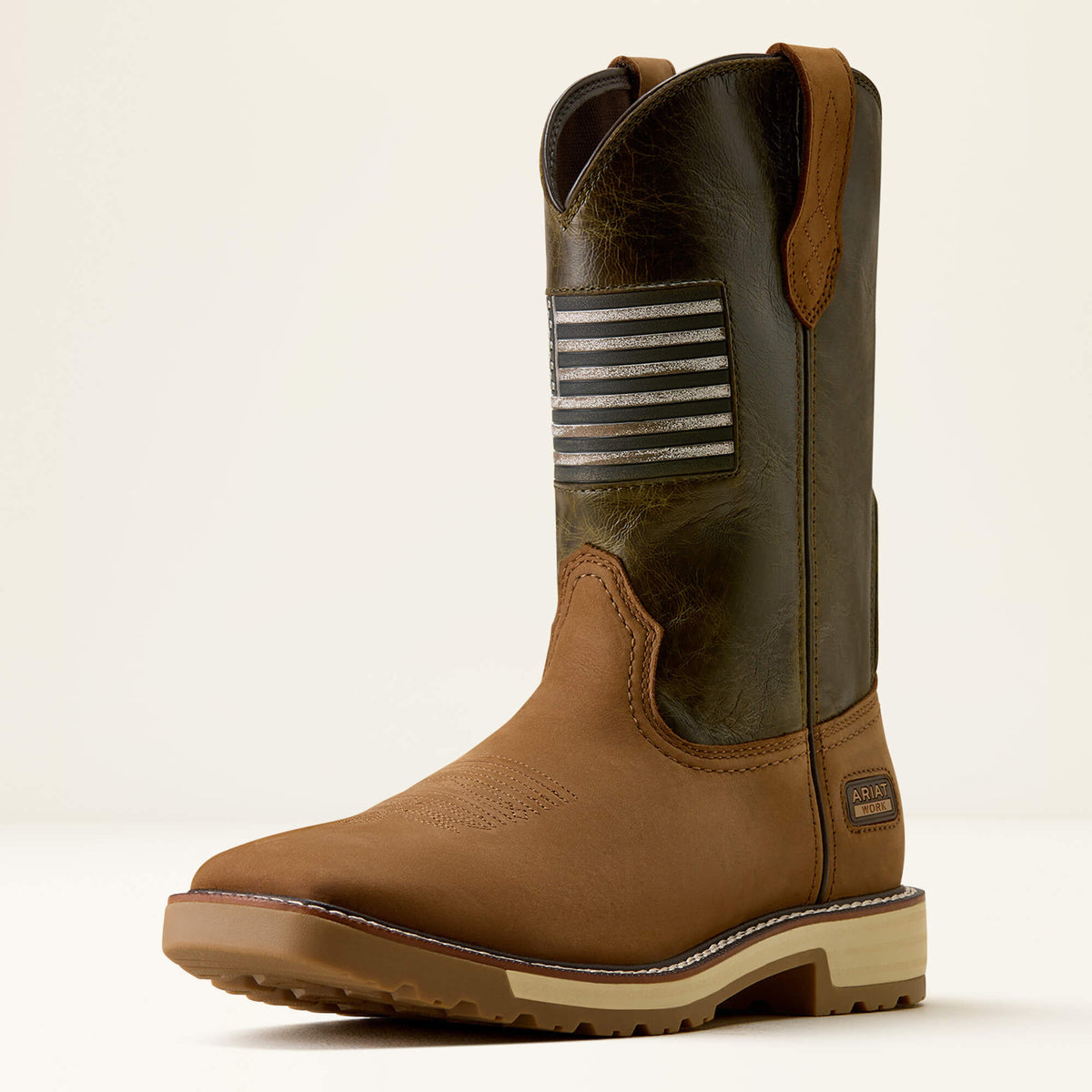 Ariat Activator Patriot Wide Square Toe  Work Boot in Alamo Brown, three-quarter front view