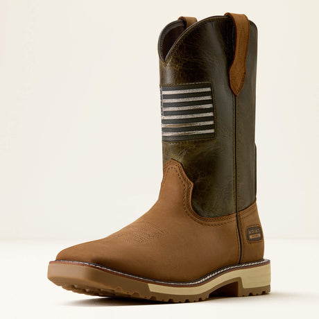 Ariat Activator Patriot Wide Square Toe  Work Boot in Alamo Brown, three-quarter front view