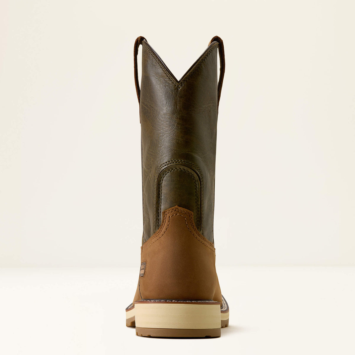 Ariat Activator Patriot Wide Square Toe  Work Boot in Alamo Brown, heel view