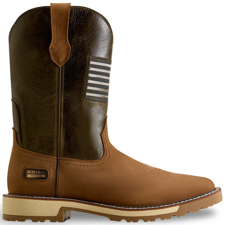 Ariat Activator Patriot Wide Square Toe  Work Boot in Alamo Brown, side view