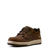 Ariat Outmatch Composite Toe Work Shoe in Distressed Brown, three-quarter front view