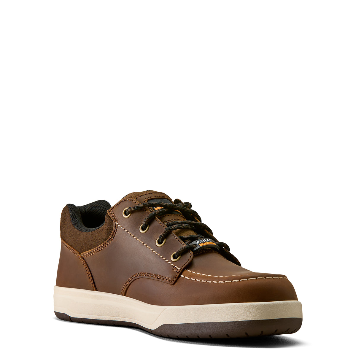 Ariat Outmatch Composite Toe Work Shoe in Distressed Brown, medial view