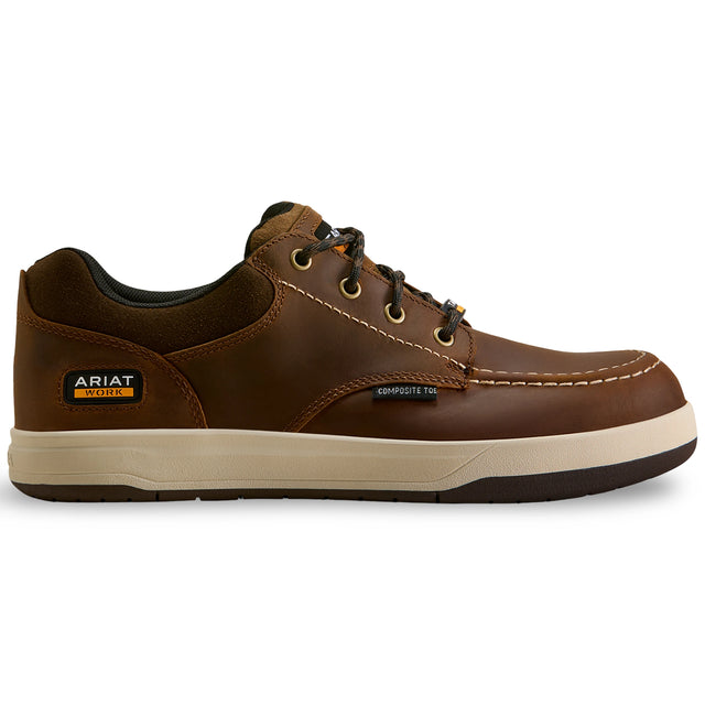 Ariat Outmatch Composite Toe Work Shoe in Distressed Brown, side view