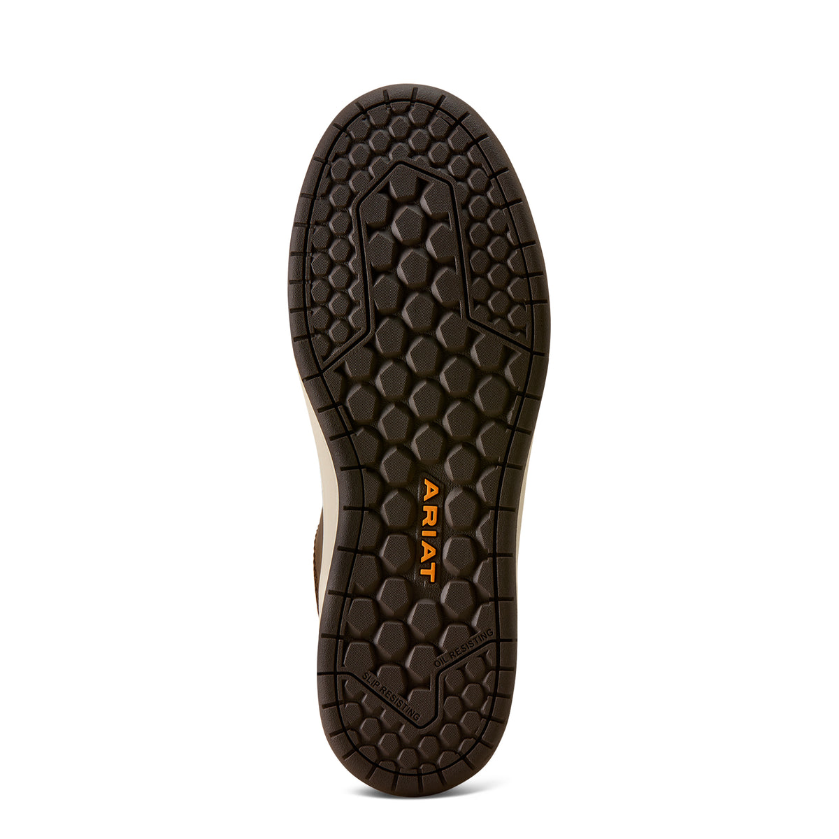 Ariat Outmatch Composite Toe Work Shoe in Distressed Brown, sole view