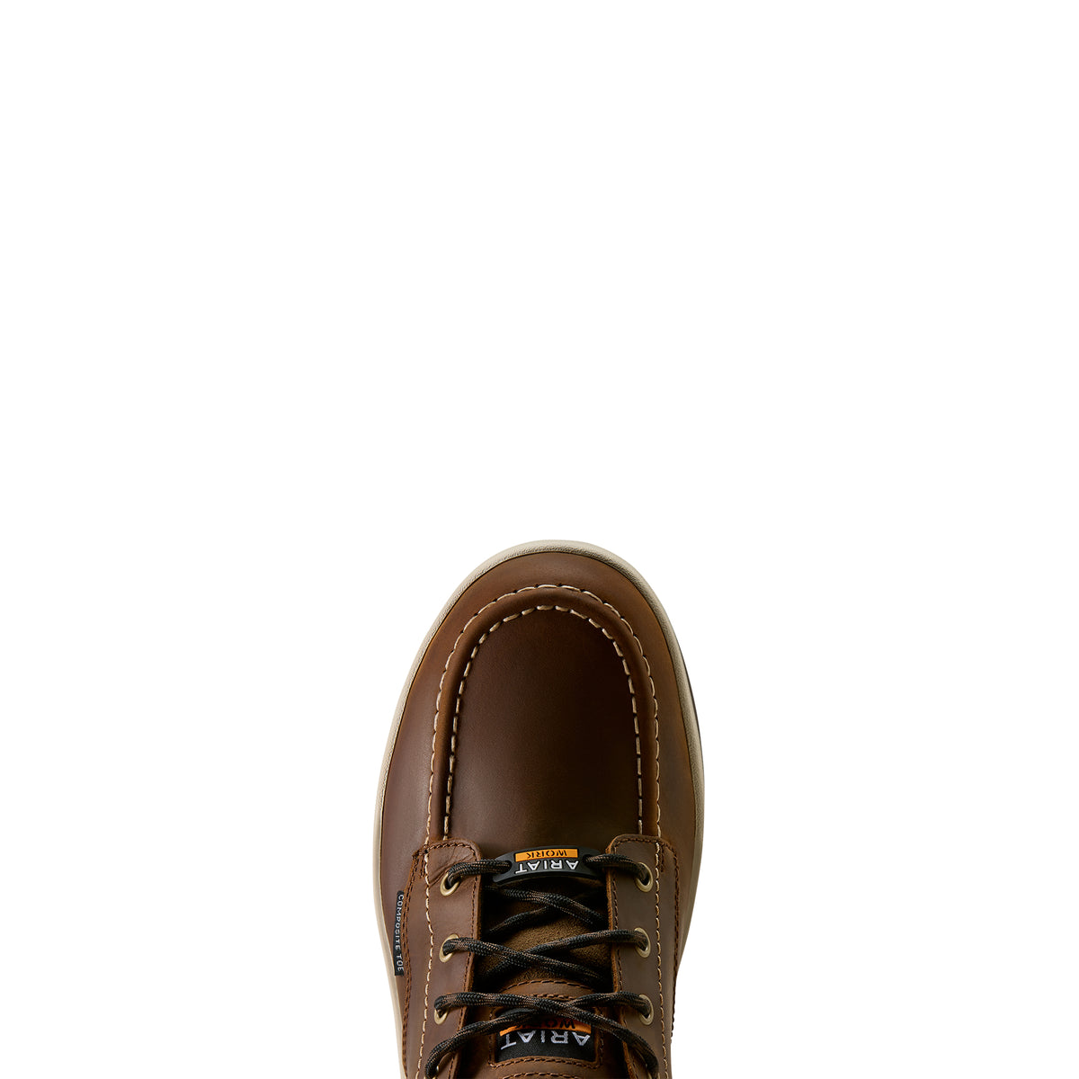 Ariat Outmatch Composite Toe Work Shoe in Distressed Brown, toe view