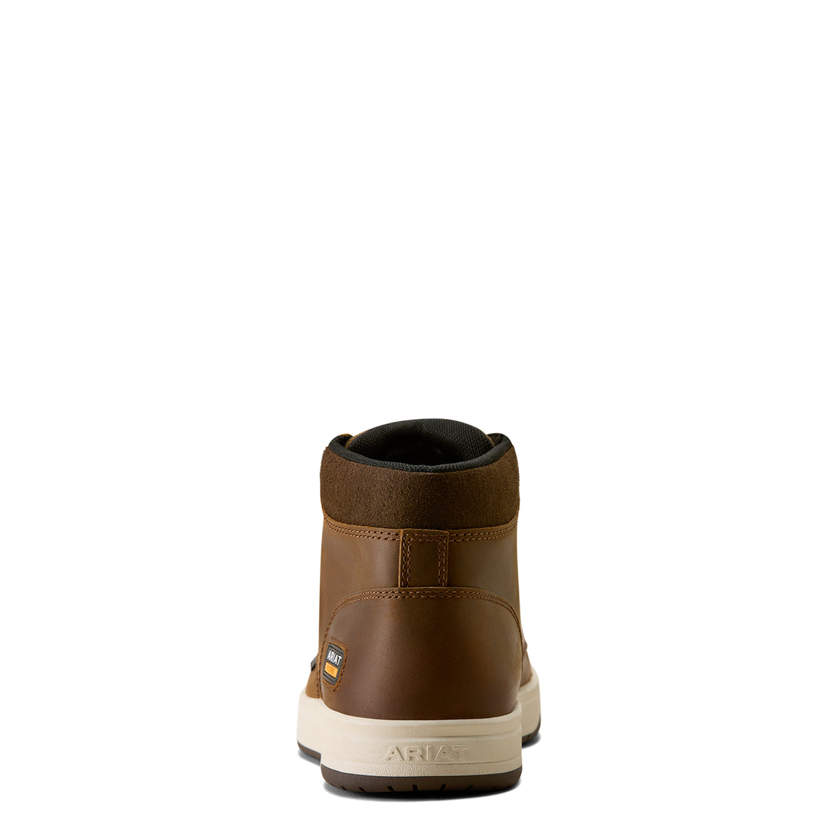 Ariat Outmatch Mid Composite Toe Work Shoe in Distressed Brown, heel view