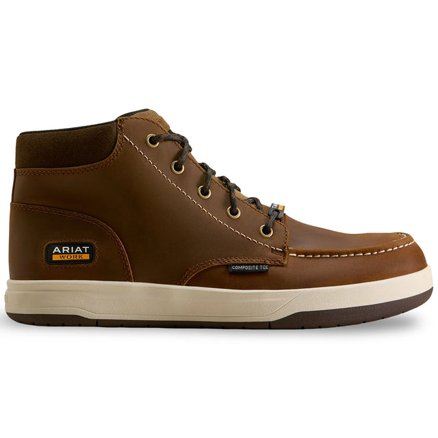 Ariat Outmatch Mid Composite Toe Work Shoe in Distressed Brown, side view