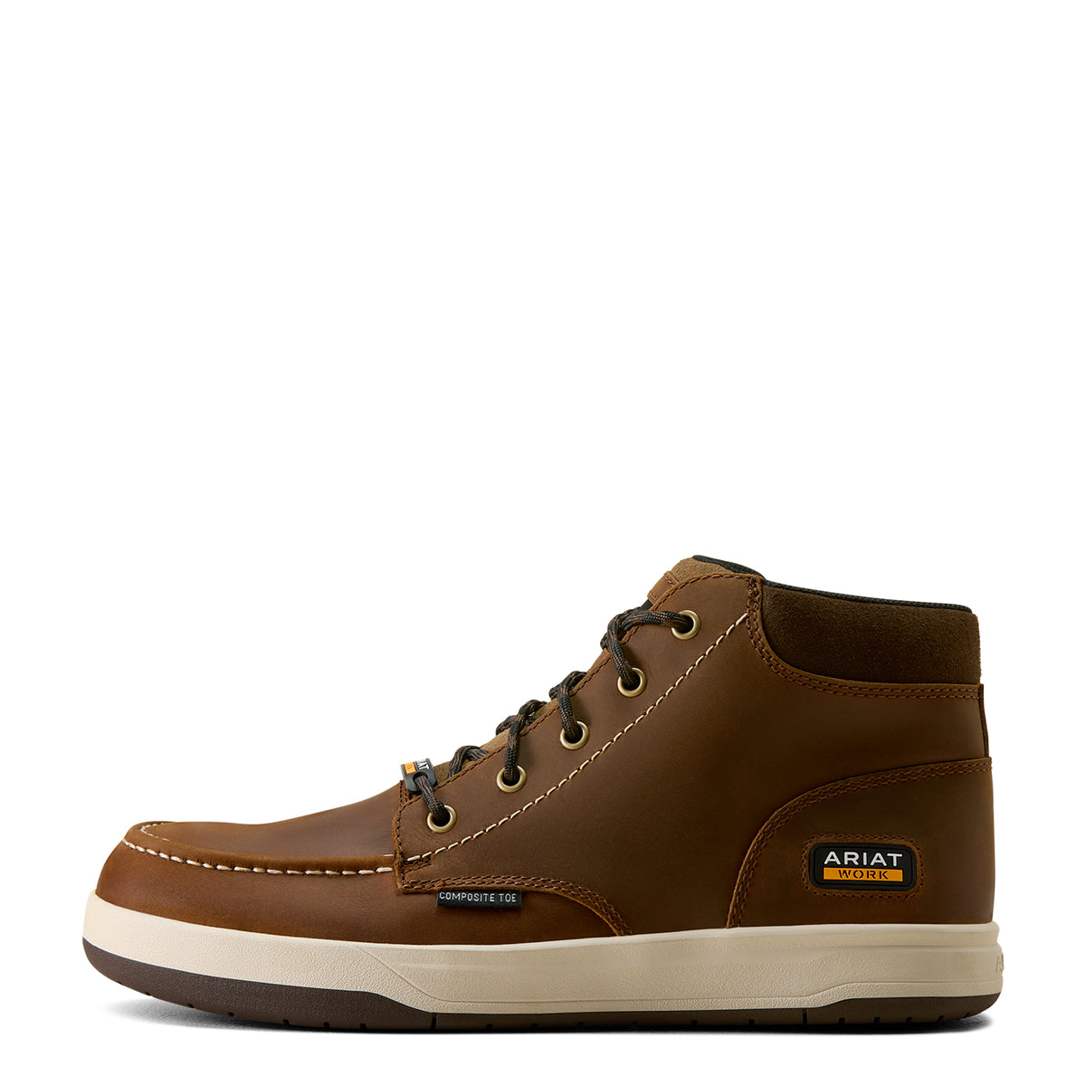 Ariat Outmatch Mid Composite Toe Work Shoe in Distressed Brown, side view