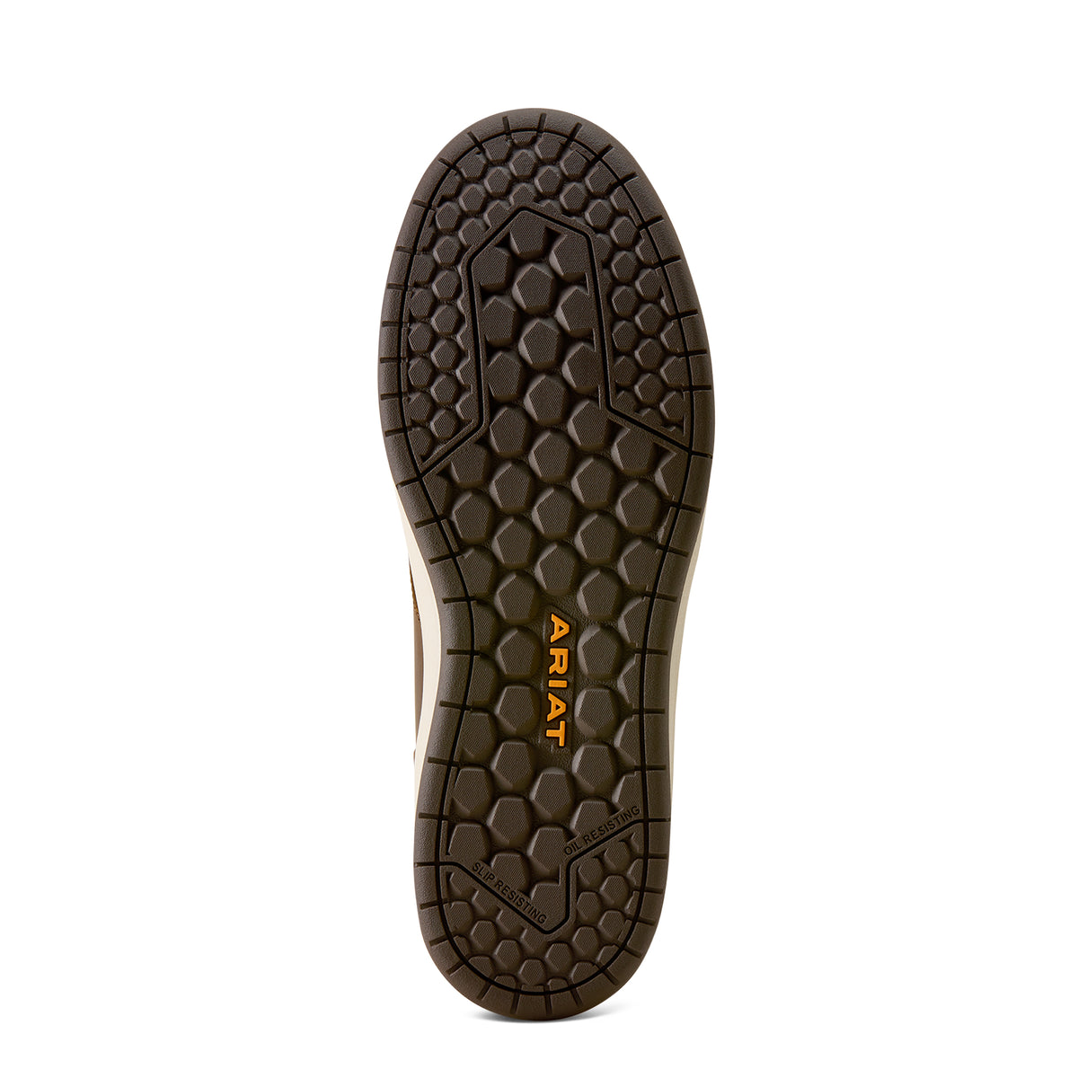 Ariat Outmatch Mid Composite Toe Work Shoe in Distressed Brown, sole view