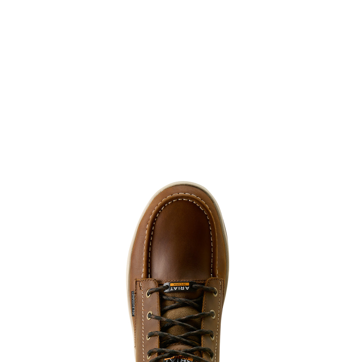 Ariat Outmatch Mid Composite Toe Work Shoe in Distressed Brown, toe view
