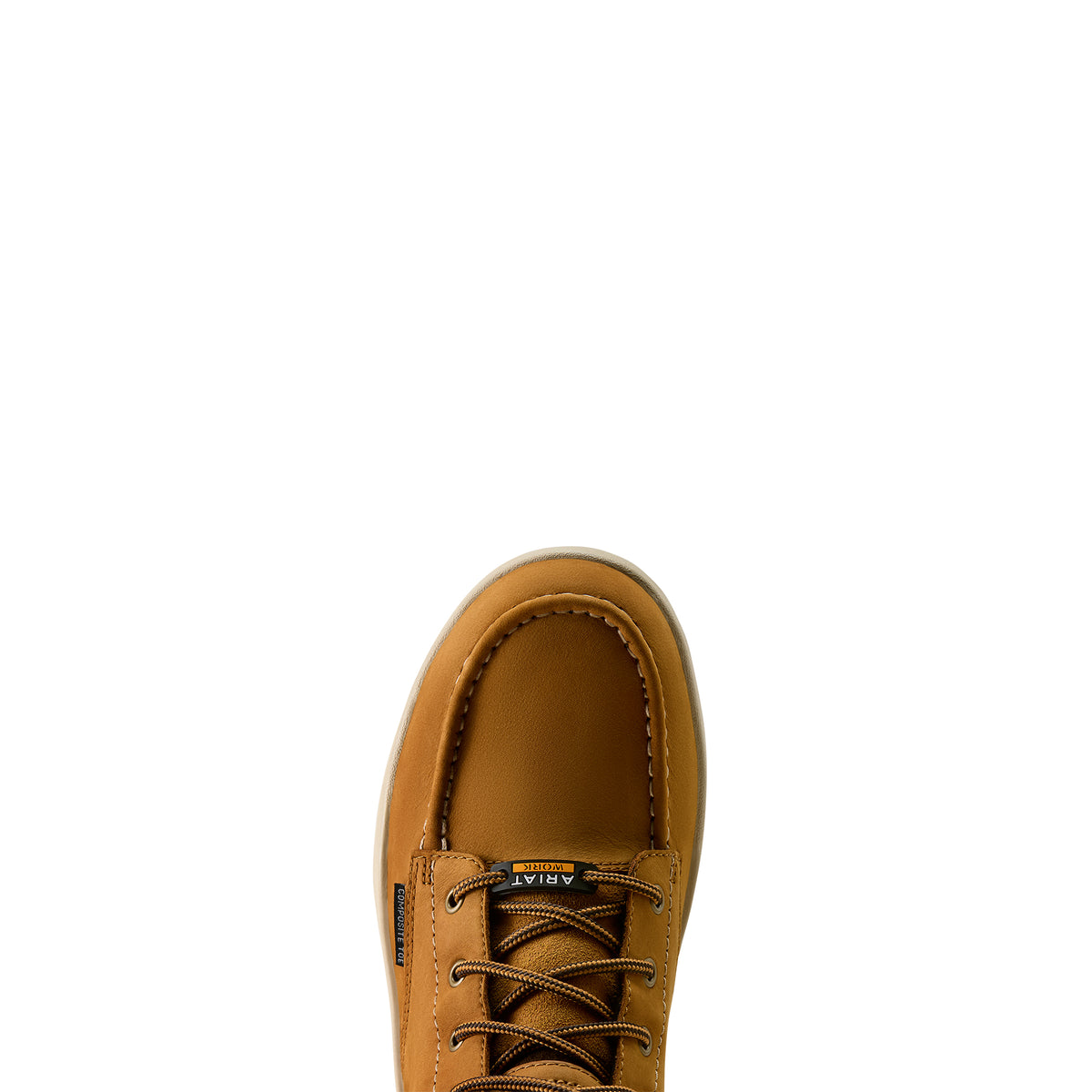 Ariat Outmatch Mid Composite Toe Work Shoe in Wheat, toe view