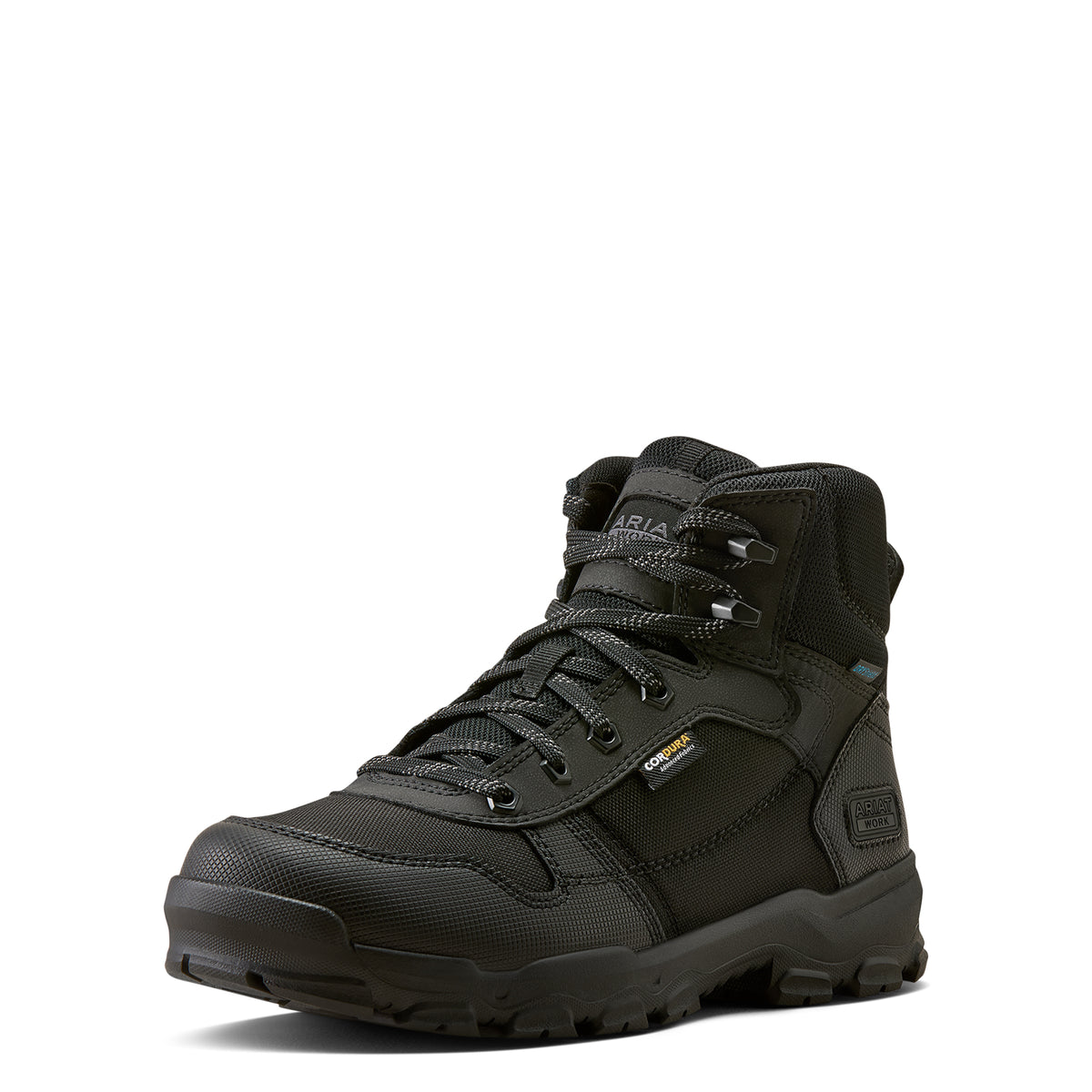 Ariat Stryker Neo Waterproof  Work Boot in Black, three-quarter front view