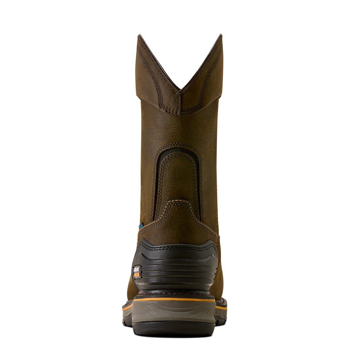 Ariat Stump Jumper Pull-On CSA Waterproof Insulated Composite Toe Work Boot in Iron Coffee, heel view